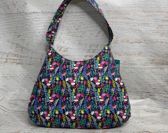 Spring Garden Floral - Blue - Hobo Style Shoulder Bag