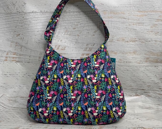 Spring Garden - Blue - Hobo Style - Shoulder Bag - MCM - Floral - Spring - Summer Bag - Flowers - Boho - Country