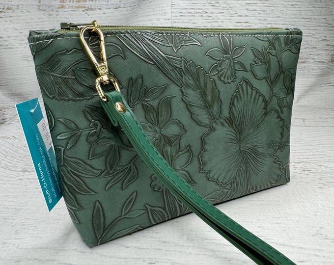 Paniola - Green - Hawaiian Aloha Print - Clutch - Zipper Pouch - Wristlet - Retro Hawaiian Print - Travel Bag - Nightclub - Vinyl