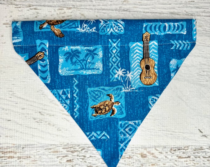 Honu and Ukulele Tapa Cloth - Dog Cat Pet Bandana - Over the Collar - Tropical - Aloha Print - Sizes XS to XL - Dog Accessories - Neckwear