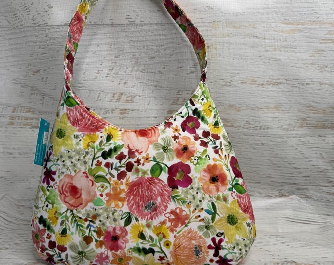 Garden Floral - Hobo Style - Shoulder Bag - MCM - Spring - Summer Bag - Flowers - Cream - Pink - Green - Yellow