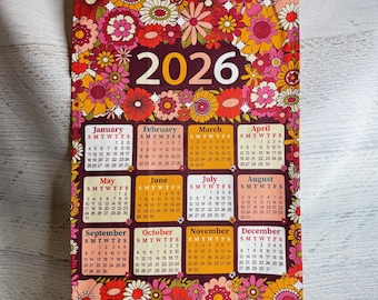 70s Groovy Flowers - 2026 Tea Towel Calendar - Linen Cotton Canvas