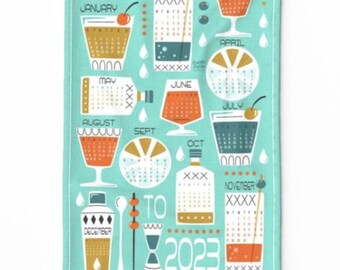 Cheers to 2023 Calendar - Tea Towel - Bar Towel - Linen Cotton Canvas