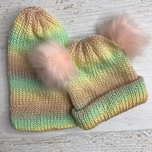 Knit Hat - Chalk- toque - beanie - stocking cap - adult - toddler - Pastel Mint Green Peach Yellow Blush Pink - with or without Pom Pom