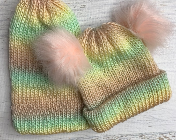 Knit Hat - Chalk- toque - beanie - stocking cap - adult - toddler - Pastel Mint Green Peach Yellow Blush Pink - with or without Pom Pom