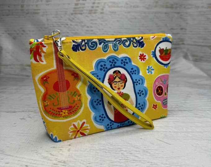 Viva Mexico - Frida - Clutch - Zipper Pouch - Wristlet - Retro - Travel Bag - Tiki