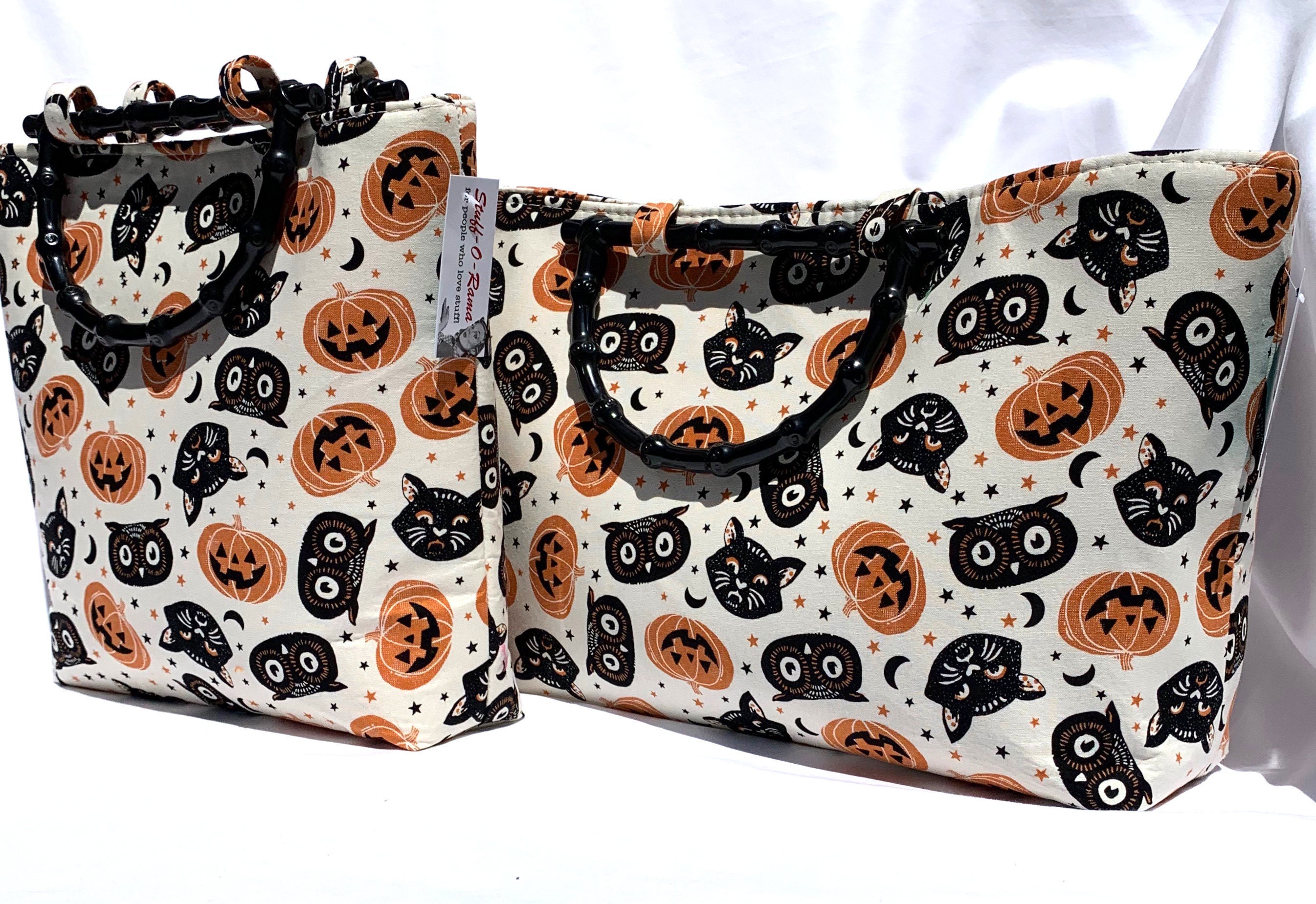 Tote Bag Purse Handbag Vintage Halloween Pumpkin Black Cat Owl scary