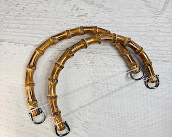 XL Bamboo Purse Handles - Set of 2 - Dark Brown with gunmetal black D rings