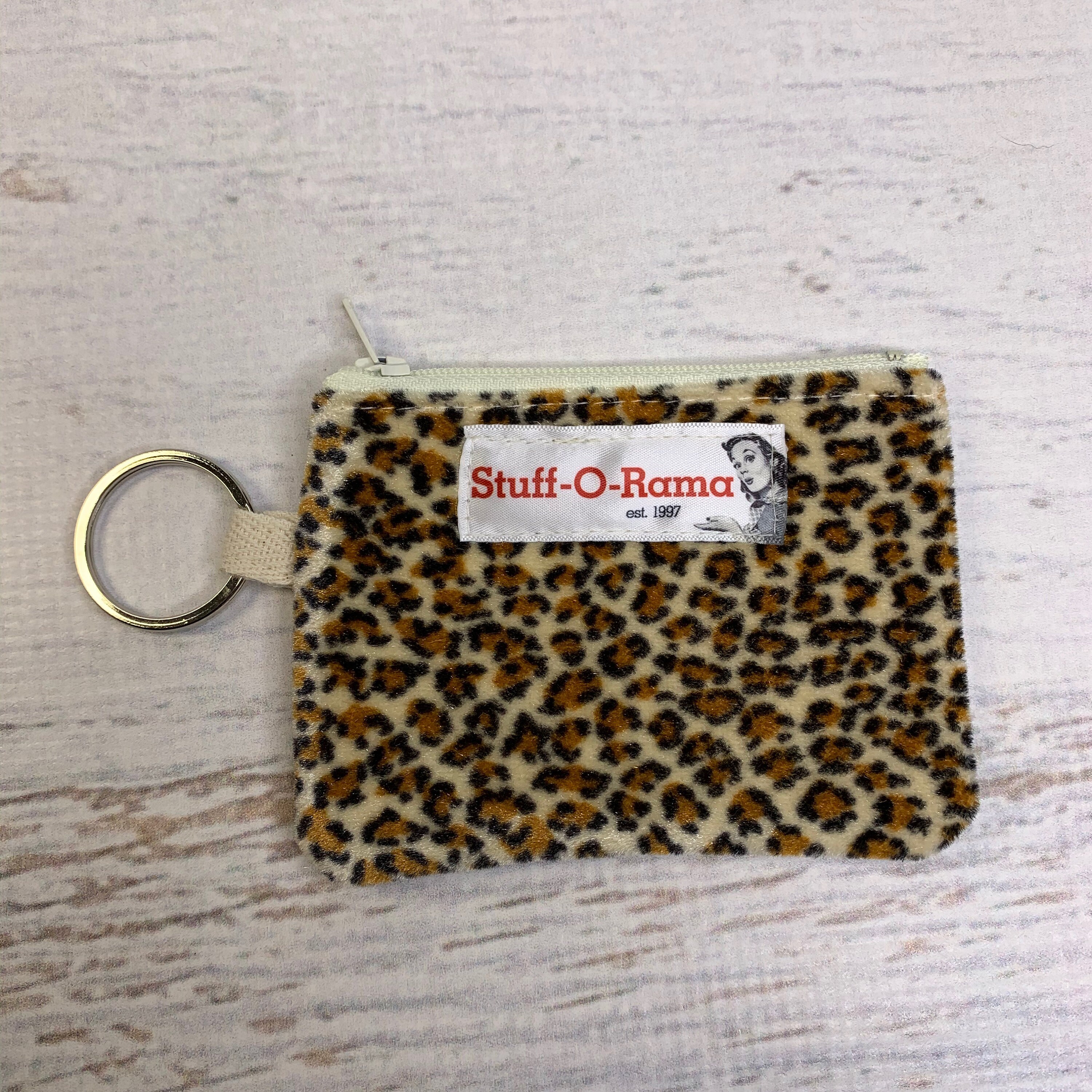 Furry Animal Print Keychain Genuine Leather