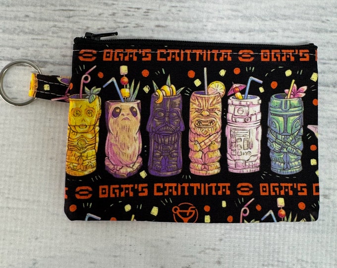 Black - Space Cantina - Tiki Drinks - Cotton Canvas - Coin Purse - Keychain - Wallet - Key Fob - Key Ring - Aloha Print - Hawaiian Print