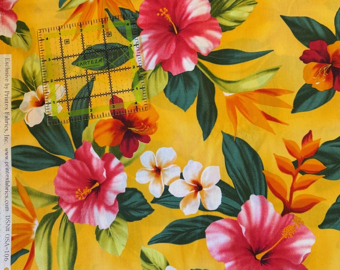 Hawaiian Fabrics - 07 - Hawaiian Flowers - Yellow - Aloha Print - Printtex Fabrics - Cotton  - Floral - Tropical