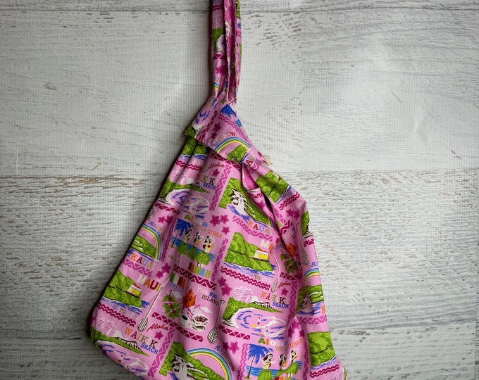 Hawaiian Islands - Pink - Reversible - Large Japanese Knot Bag - Shopping Tote - Farmers Market Bag - Cotton Tote Bag - Reusable Bag