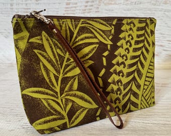 Green Tribal Tapa Tattoo Aloha Print - Zipper Pouch Clutch Wristlet