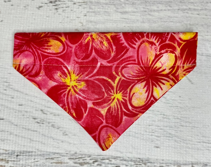 Pink  Yellow Plumeria - Dog Cat Pet Bandana - Over the Collar - Tropical - Aloha Print - Sizes XS through XL - Dog Accessories - Neckwear
