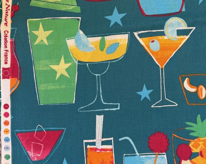 Hawaiian Fabrics - 54 - Cocktail - STOF Fabrics - Cotton Print - Mid Century Modern - Cocktail Lounge - Tropical Drinks - Poolside - France