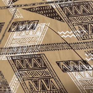 Hawaiian Fabrics - 11 - Tribal Tapa Tattoo - Brown - Tan - Aloha - Trendtex Fabrics - Polyester Cotton Blend - Tropical - Screen Print