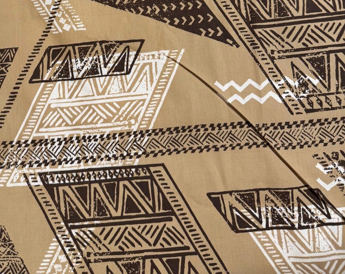 Hawaiian Fabrics - 11 - Tribal Tapa Tattoo - Brown - Tan - Aloha - Trendtex Fabrics - Polyester Cotton Blend - Tropical - Screen Print