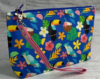 Tropical Vacation Paradise - Clutch - Zipper Pouch - Wristlet - Retro Hawaiian Print - Travel Bag - Nightclub - MCM - Tiki Birds