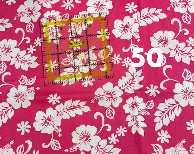 Hawaiian Fabrics - 50 - Hawaiian Hibiscus Flowers - Magenta Pink - Aloha Print - Trans-Pacific Fabrics - Cotton Print - Floral - Tropical