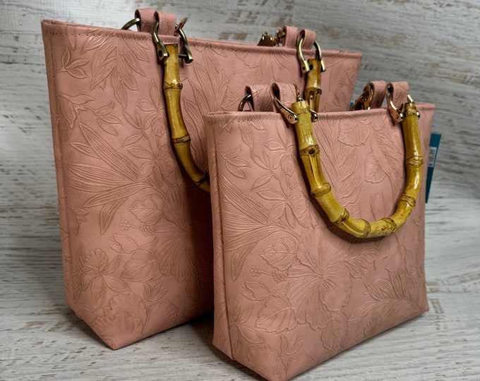 Paniola Pink - Hawaiian Print - Tote Bag - Purse - Handbag - Crossbody - Embossed Tropical Flowers Vinyl - Tiki - MCM - Tropical