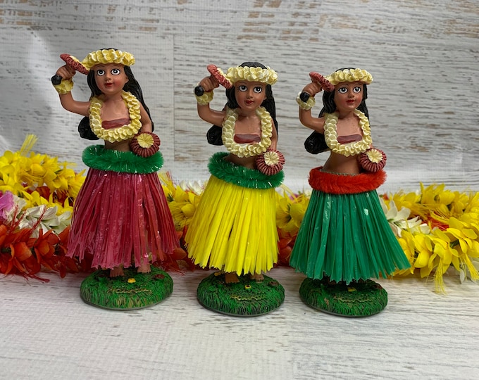 Large Dashboard Hula Doll - Sweet KeAloha - Resin - Plastic Skirt - Tiki Bar - Assorted Color Skirts - New In Box