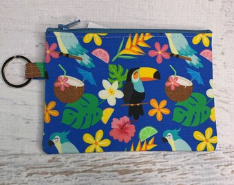 Tropical Vacation Paradise - Cotton Canvas - Coin Purse - Keychain - Wallet - Key Fob - Key Ring - Aloha Print - Hawaiian Print - Tiki Birds