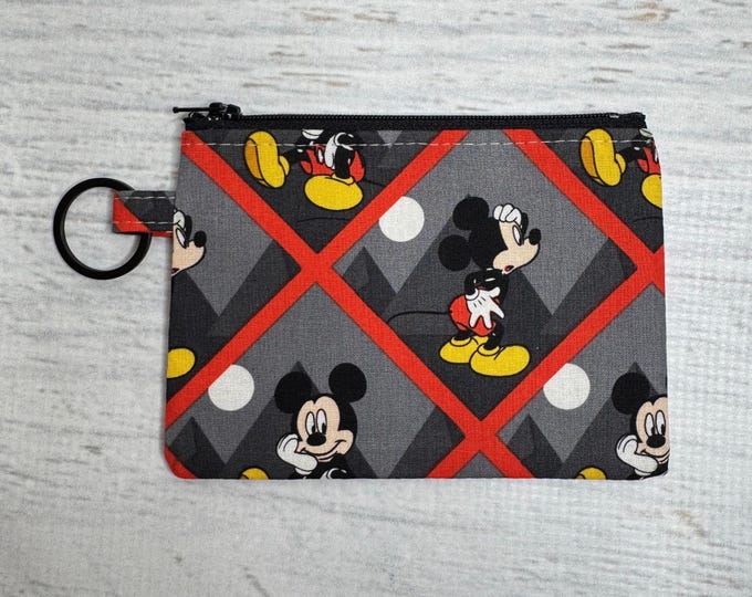 Mickey Mouse - Tile- Disney® Officially Licensed Fabric - Cotton Woven Coin Purse Keychain Fob Wallet