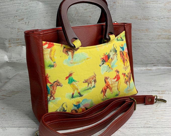 Retro Western Cowboy - Large Tote Bag - Purse - Handbag - Crossbody - Canvas - MCM - MidCentury - Country - Rockabilly