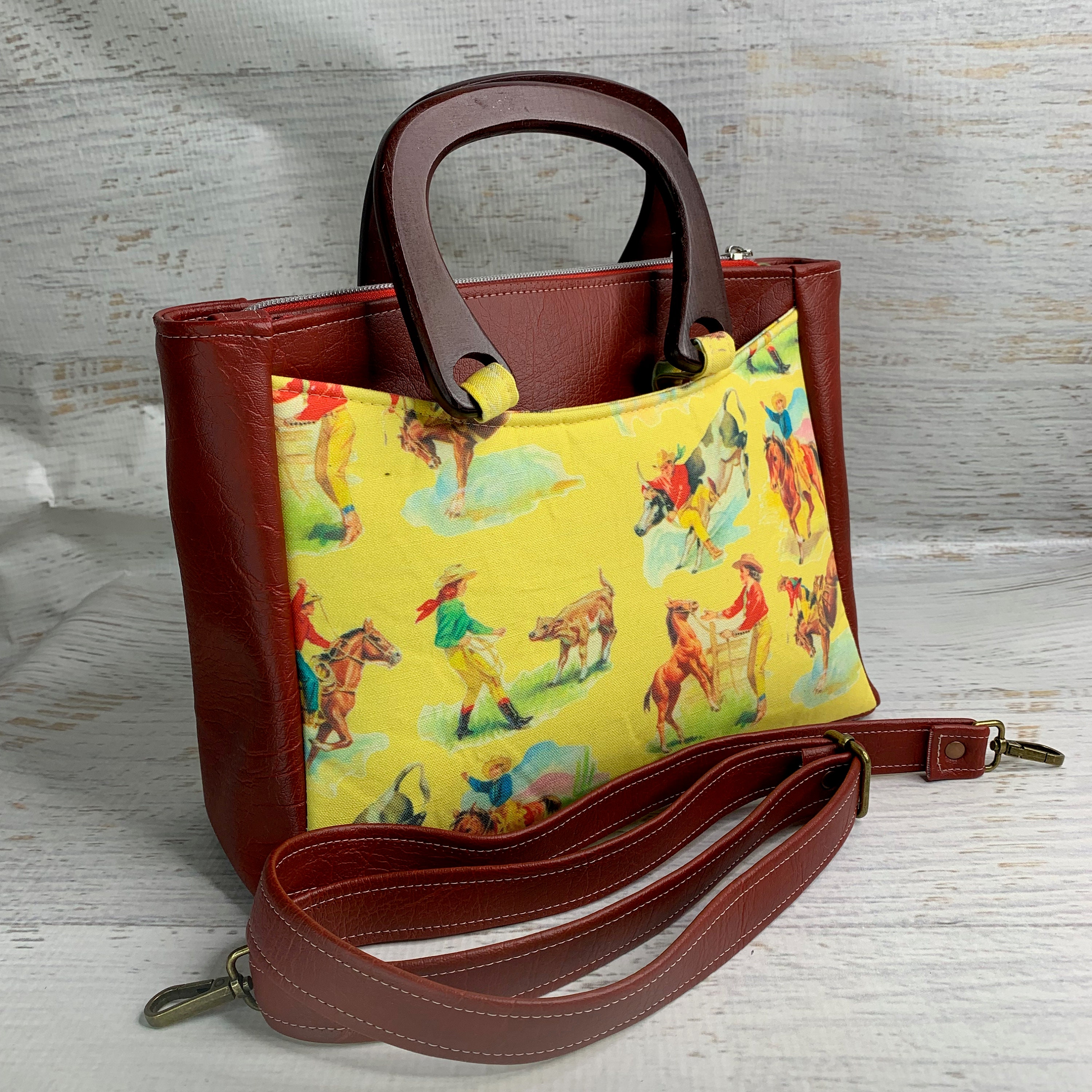 Retro Western Cowboy - Large Tote Bag - Purse - Handbag