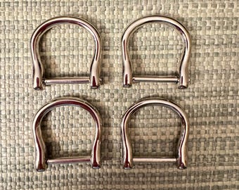 MEDIUM Metal 3/4 inch D Ring - removable open screw - Set of 4 silver
