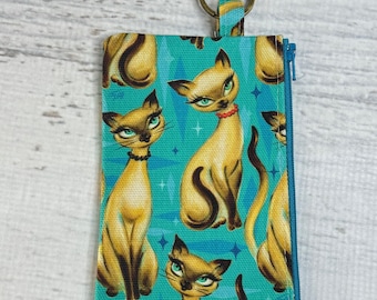 Siamese Cats by Miss Fluff - Cypress Cotton Canvas Coin Purse Fob Wallet with Keychain