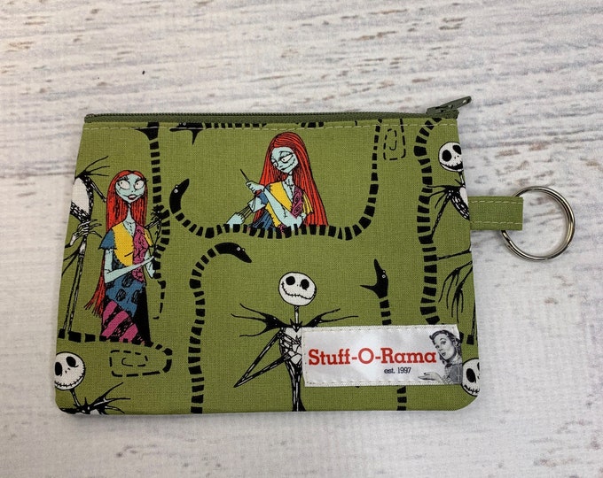 Nightmare Before Christmas - Green - Disney Officially Licensed Fabric - Cotton - Coin Purse - Keychain - Wallet - Key Fob - Key Ring