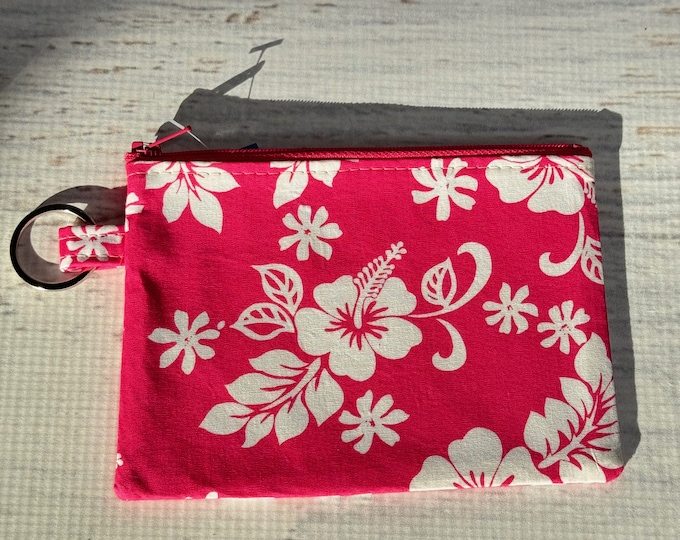 60s Hawaiian - Magenta - Hot Pink - Cotton - Coin Purse - Keychain - Wallet - Key Fob - Key Ring - Floral - Aloha Print - Hawaiian Print