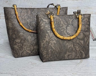 Paniola Coco - Hawaiian Print - Tote Bag - Purse - Handbag - Crossbody - Embossed Tropical Flowers Vinyl - Tiki - MCM - Tropical