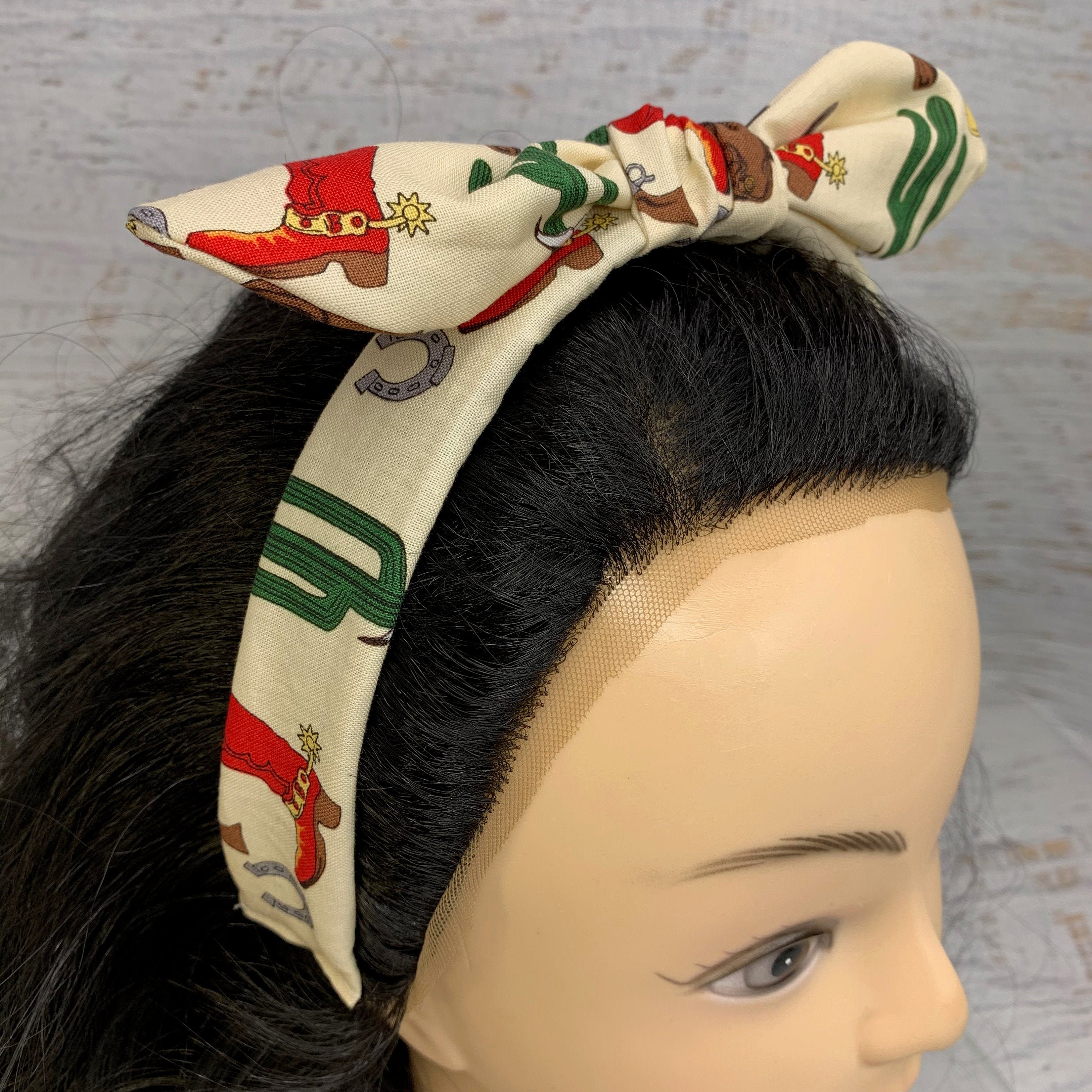 Western Desert Cowboy Pin Up Style Tie Knot Headband with Removable