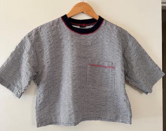 Vintage 80s Knapp Studio California Cropped Womans Top Black White Check L
