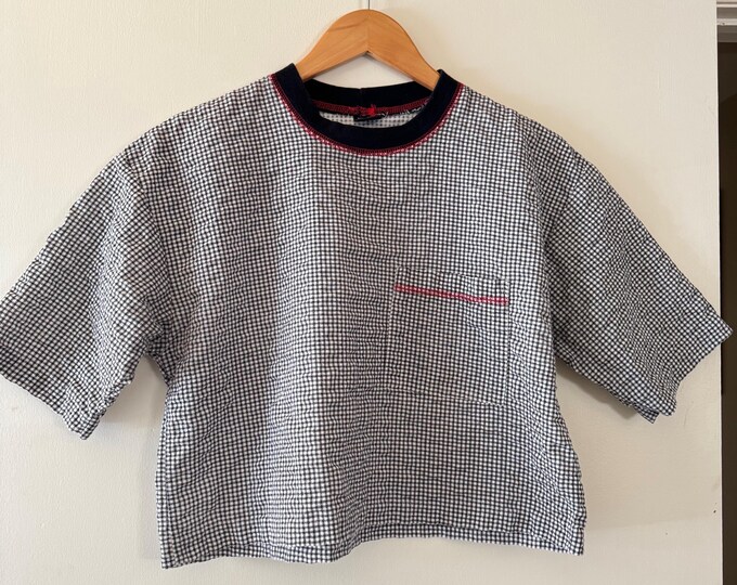 Vintage 80s Knapp Studio California Cropped Womans Top Black White Check L