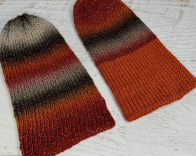 Knit Hat - Magnitude - Glitter Stripes - toque - beanie - stocking cap - adult - toddler - Browns Oranges Beiges - with or without Pom Pom