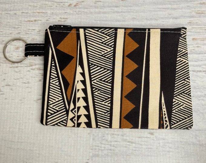 Tribal Tapa - Black - Poly/Cotton - Coin Purse - Keychain - Wallet - Key Fob - Key Ring - Floral - Aloha Print - Hawaiian Print