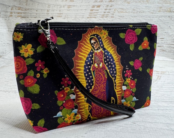 Our Lady of Muertos Canvas Zippered Clutch Pouch Wristlet