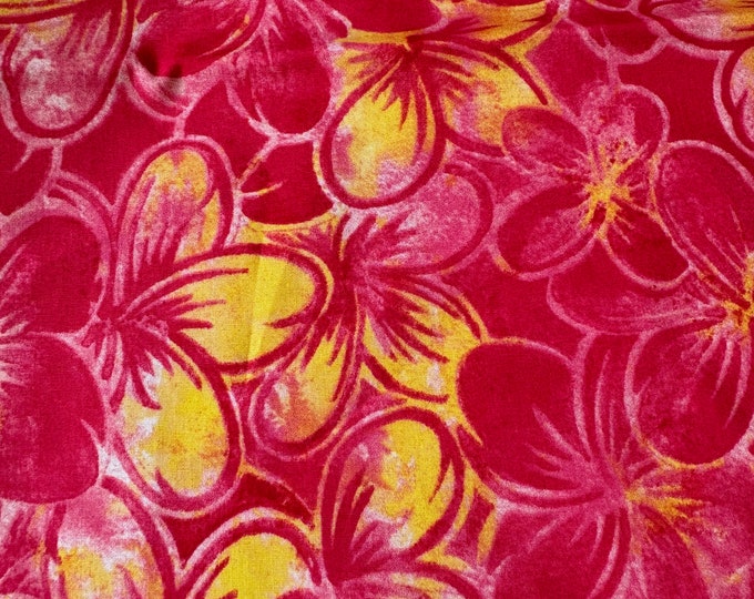 Hawaiian Fabrics - 77 - Plumeria - Pink - Yellow - Quilting Cotton - Fabric by the yard - Aloha - Hawaiian Pint - Tropical - Frangipani