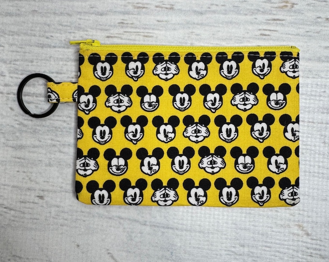 Mickey Mouse Faces - Disney® Officially Licensed Fabric - Cotton Woven Coin Purse Keychain Fob Wallet