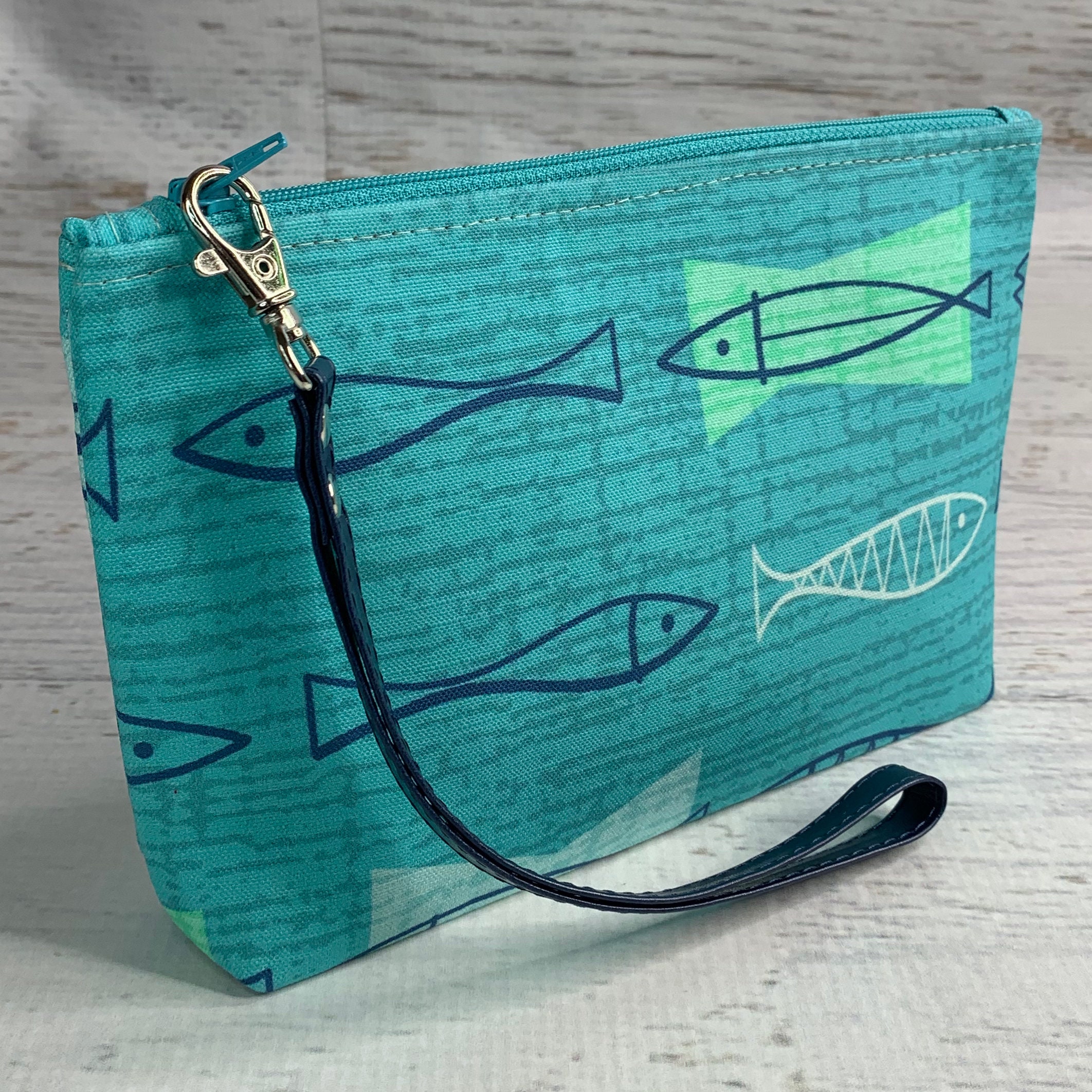 Scandia Fish Clutch Zipper Pouch Wristlet MCM Mid Century Modern Hawaiian Style Travel Bag Nightclub