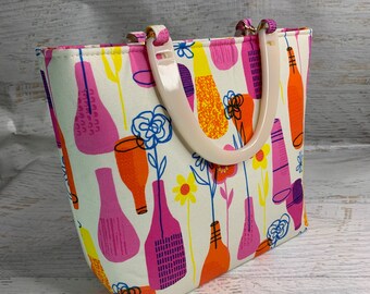 Tangy Flowers - Tote Bag - Purse - Handbag - Crossbody Option - Tiki Purse - MCM - Midcentury Modern - 60s Style