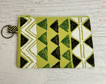 Tribal Tapa - Green - Cotton - Coin Purse - Keychain - Wallet - Key Fob - Key Ring - Floral - Aloha Print - Hawaiian Print