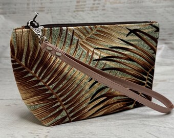 Golden Palms - Barkcloth - Hawaiian Aloha Print - Clutch - Zipper Pouch - Wristlet - Retro Hawaiian Print - Travel Bag - Nightclub