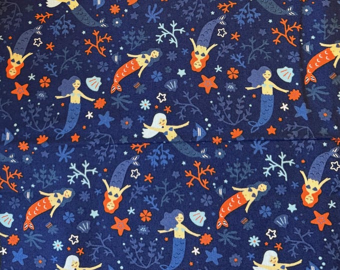 Hawaiian Fabrics - 31 - Hawaiian Aloha Print - Mermaids - Dear Stella Designs Fabrics - Cotton - Blue - Sirens