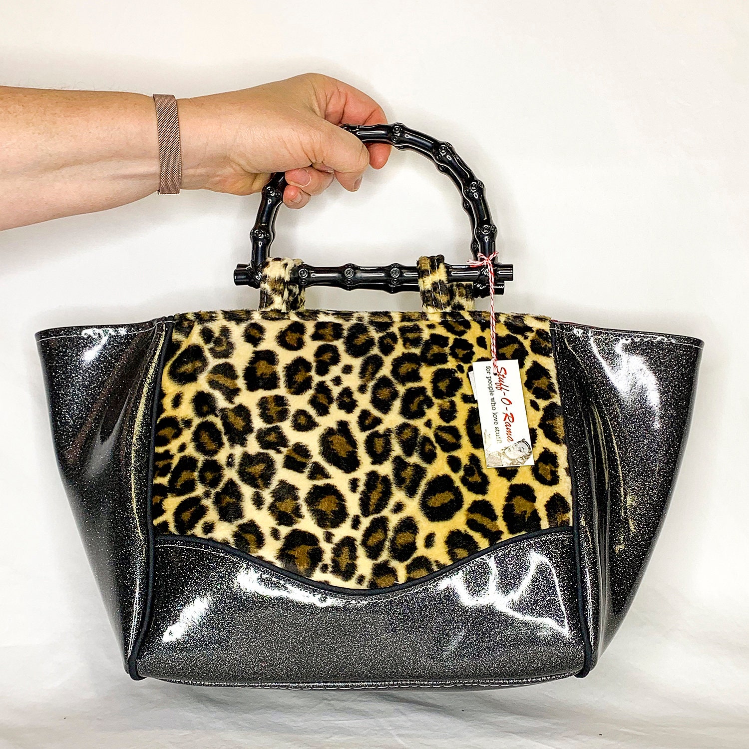 Vinyl Shoulder Bag - Black Glitter Leopard