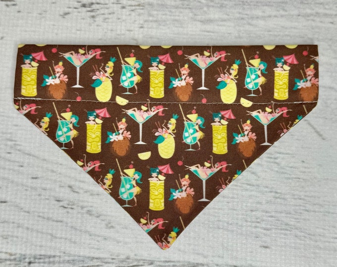 PinUps in Tiki Mugs - Dog Cat Pet Bandana - Over the Collar - Tropical - Aloha Print - Sizes XS through XL - Dog Accessories - Neckwear