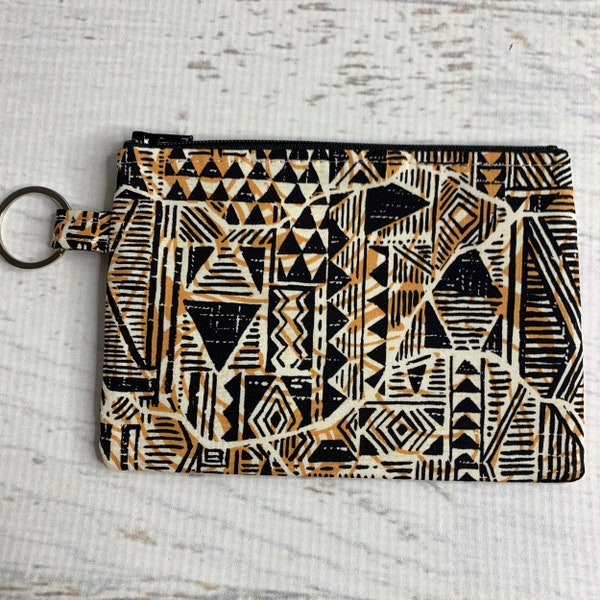 Brown White Tapa Cloth - Cotton - Coin Purse - Keychain - Wallet - Key Fob - Key Ring - Aloha Print - Hawaiian Print